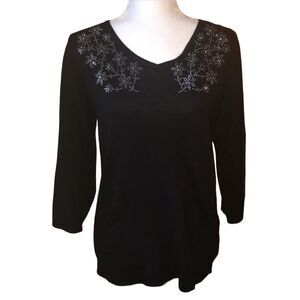 By Design Black Sweater with Crystal Details Size Medium